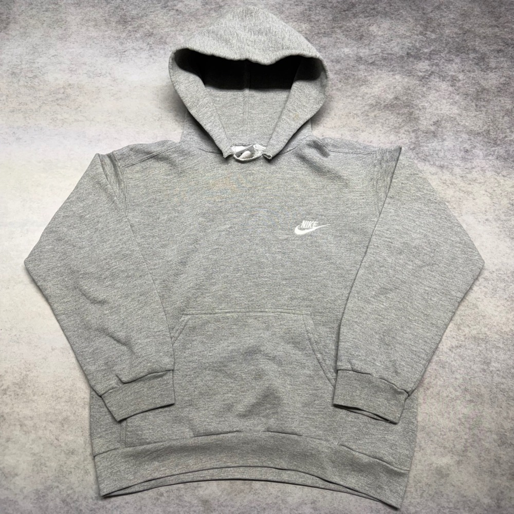 VTG Nike Embroidered Swoosh Kids Small (8) Gray Made In USA 90s Pullover Hoodie
